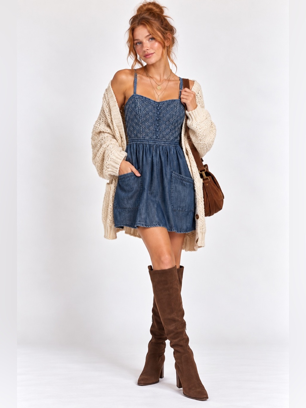 American Eagle Outfitters Chambray dress-lightweight, quilted button top,smocked